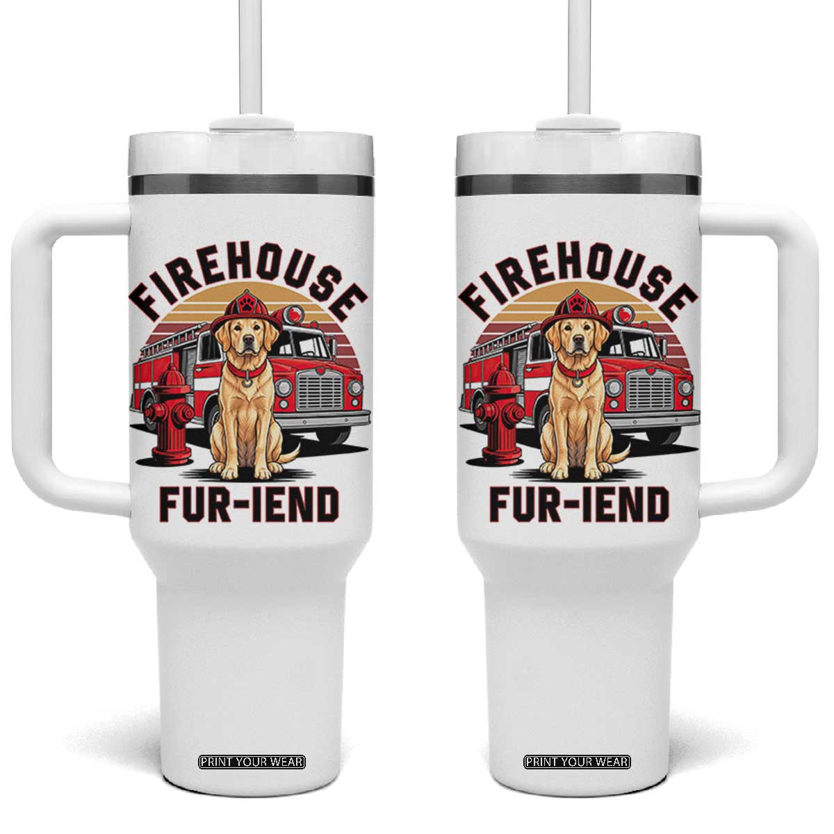 Firehouse Furiend Golden Retriever Firefighter Tumbler With Handle Fire Engine Rescue Dog Lover Gift