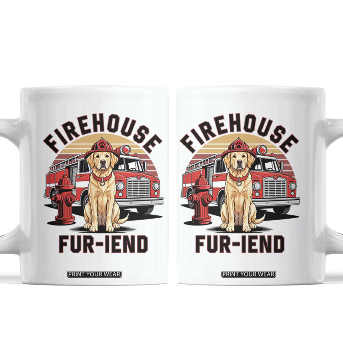 Firehouse Furiend Golden Retriever Firefighter Coffee Mug Fire Engine Rescue Dog Lover Gift