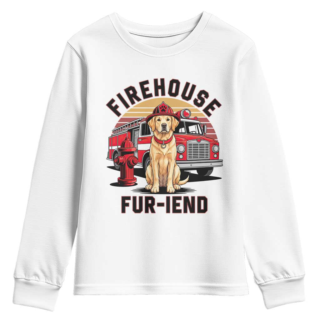 Firehouse Furiend Golden Retriever Firefighter Youth Sweatshirt Fire Engine Rescue Dog Lover Gift