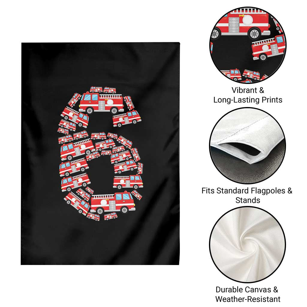 Fire Truck 6th Birthday Garden Flag Firefighter Gift For Six Year Old Kid