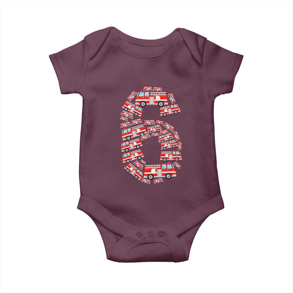 Fire Truck 6th Birthday Baby Onesie Firefighter Gift For Six Year Old Kid