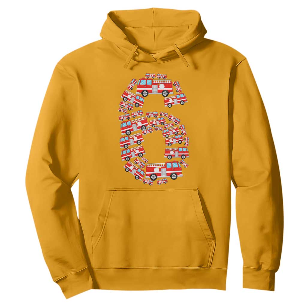 Fire Truck 6th Birthday Hoodie Firefighter Gift For Six Year Old Kid