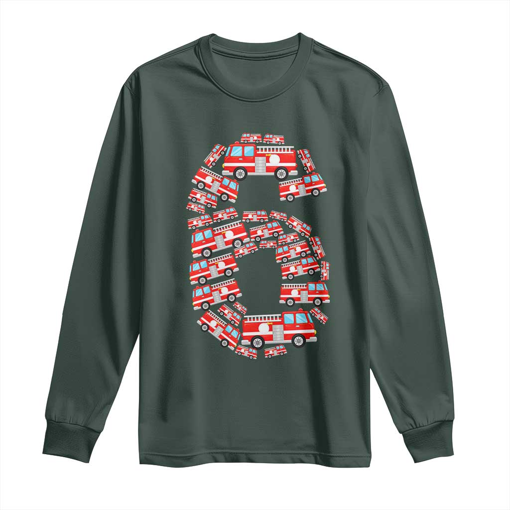 Fire Truck 6th Birthday Long Sleeve Shirt Firefighter Gift For Six Year Old Kid