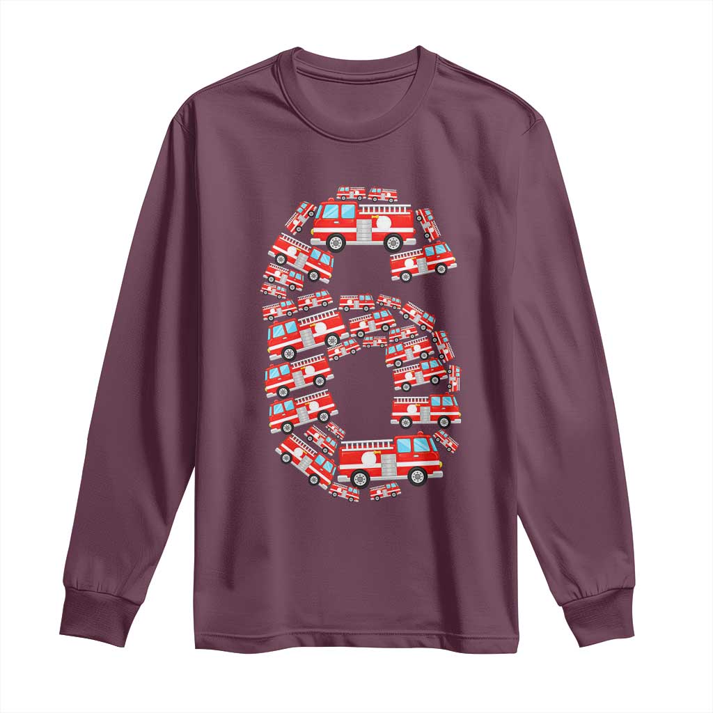 Fire Truck 6th Birthday Long Sleeve Shirt Firefighter Gift For Six Year Old Kid