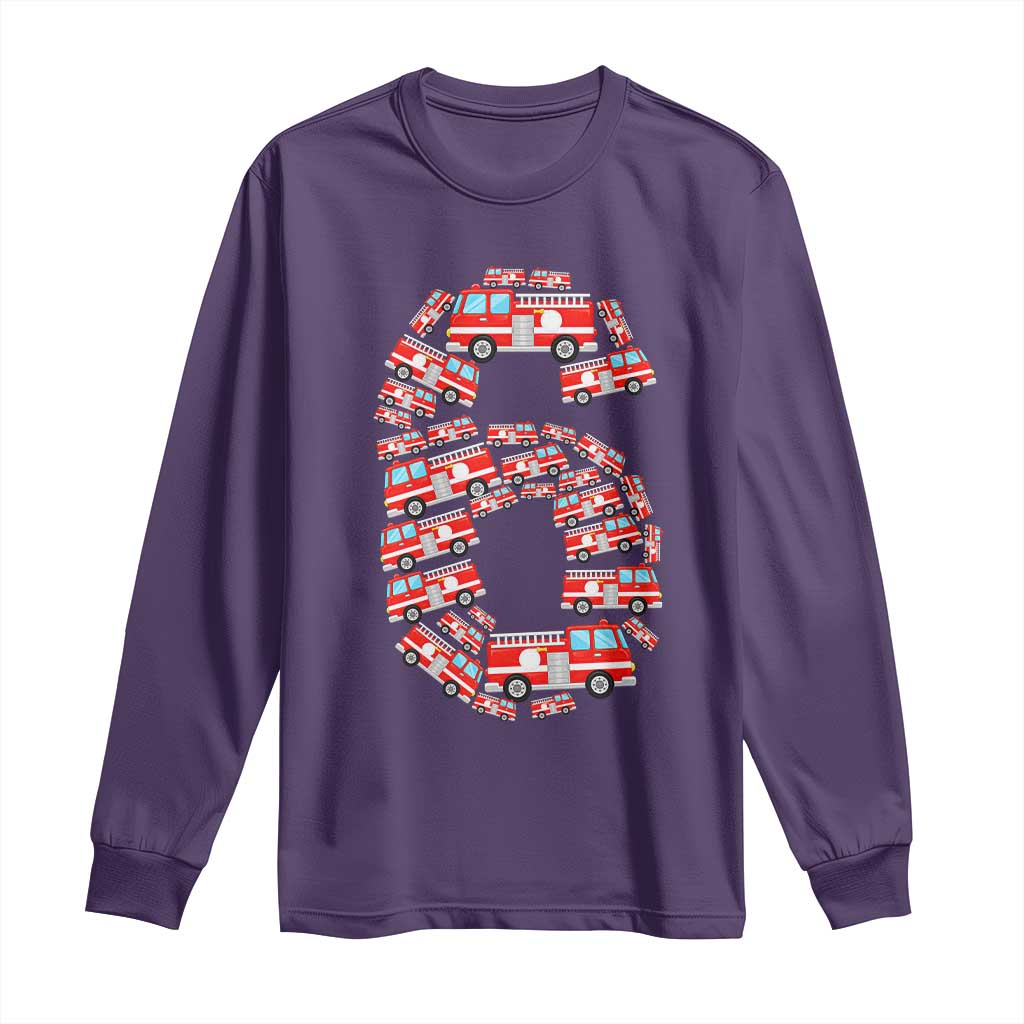 Fire Truck 6th Birthday Long Sleeve Shirt Firefighter Gift For Six Year Old Kid