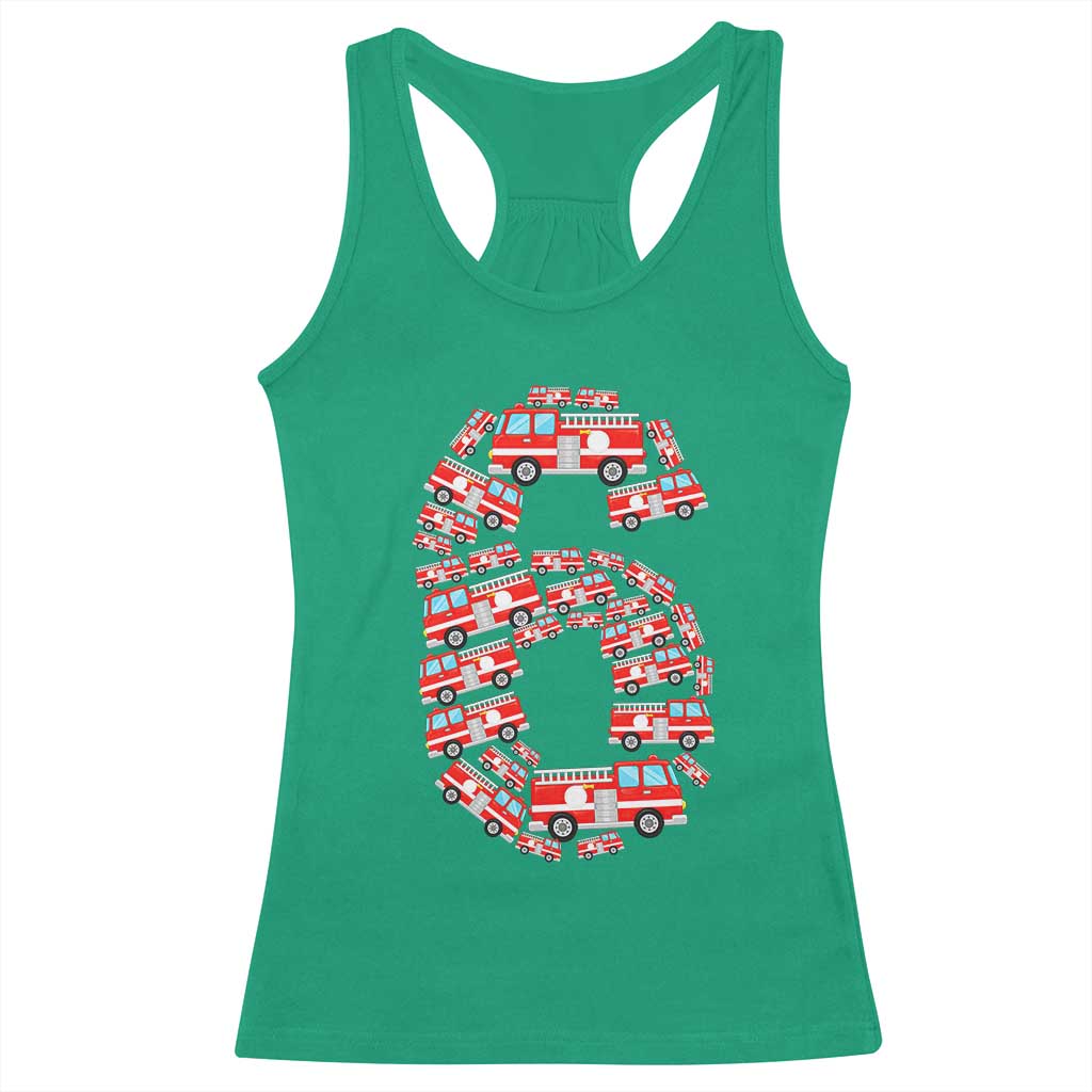 Fire Truck 6th Birthday Racerback Tank Top Firefighter Gift For Six Year Old Kid
