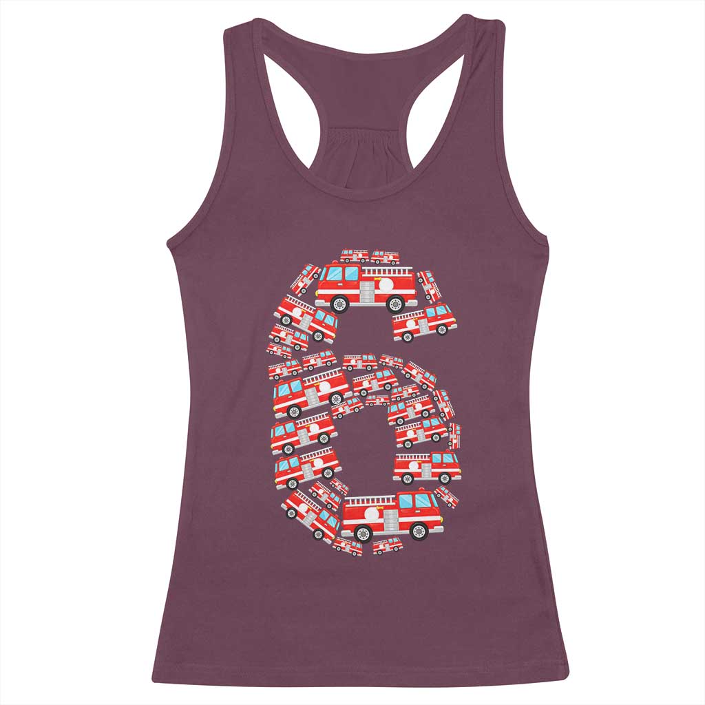 Fire Truck 6th Birthday Racerback Tank Top Firefighter Gift For Six Year Old Kid