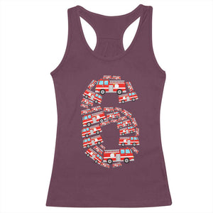 Fire Truck 6th Birthday Racerback Tank Top Firefighter Gift For Six Year Old Kid