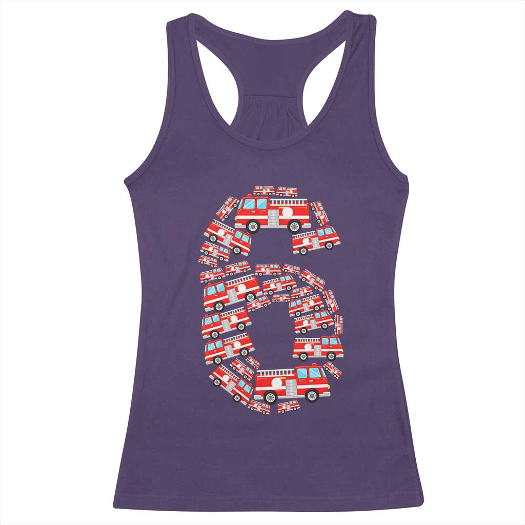 Fire Truck 6th Birthday Racerback Tank Top Firefighter Gift For Six Year Old Kid