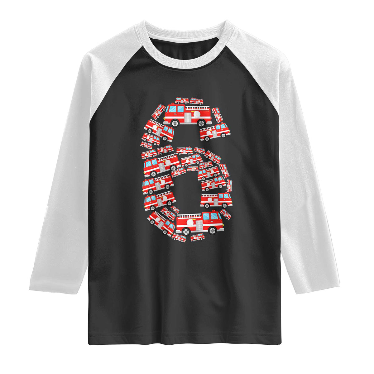 Fire Truck 6th Birthday Raglan Shirt Firefighter Gift For Six Year Old Kid