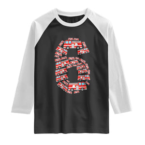 Fire Truck 6th Birthday Raglan Shirt Firefighter Gift For Six Year Old Kid
