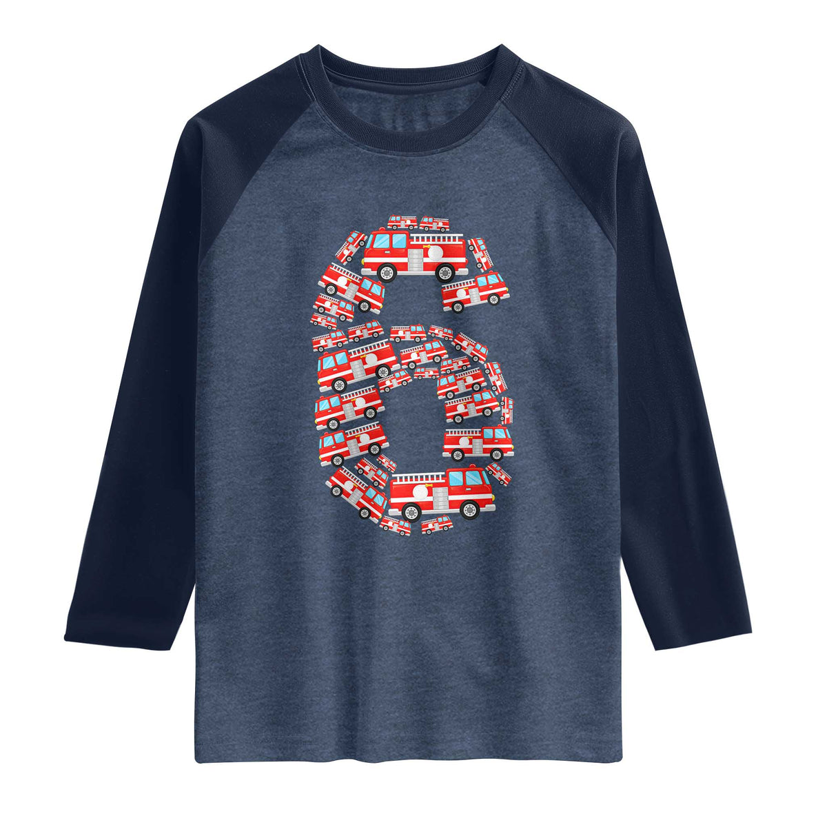 Fire Truck 6th Birthday Raglan Shirt Firefighter Gift For Six Year Old Kid