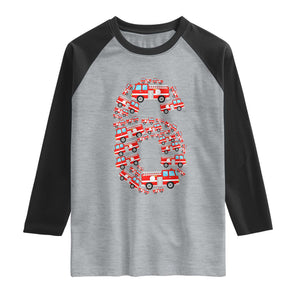 Fire Truck 6th Birthday Raglan Shirt Firefighter Gift For Six Year Old Kid