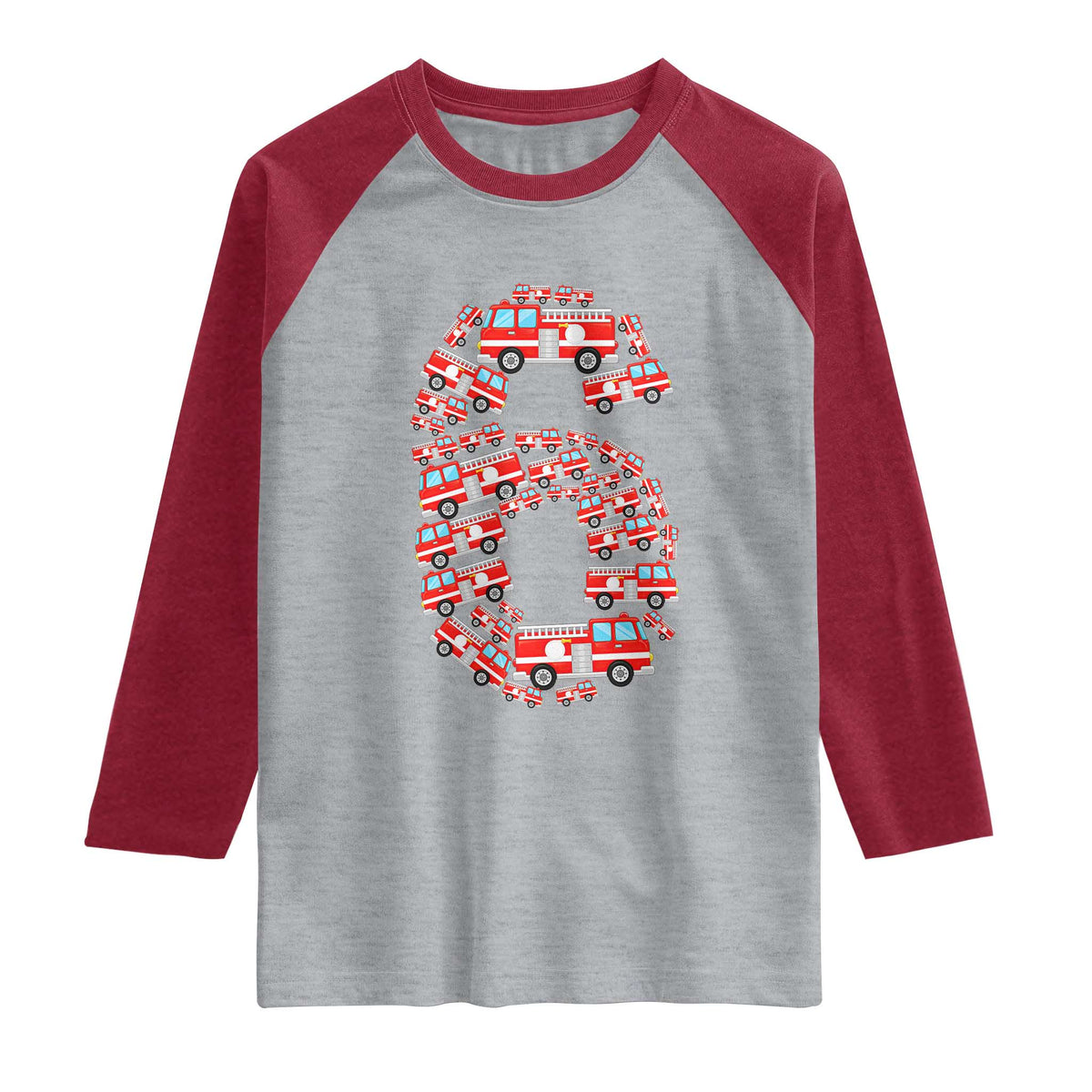 Fire Truck 6th Birthday Raglan Shirt Firefighter Gift For Six Year Old Kid