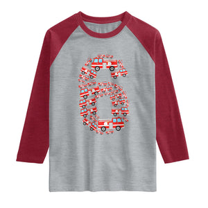 Fire Truck 6th Birthday Raglan Shirt Firefighter Gift For Six Year Old Kid