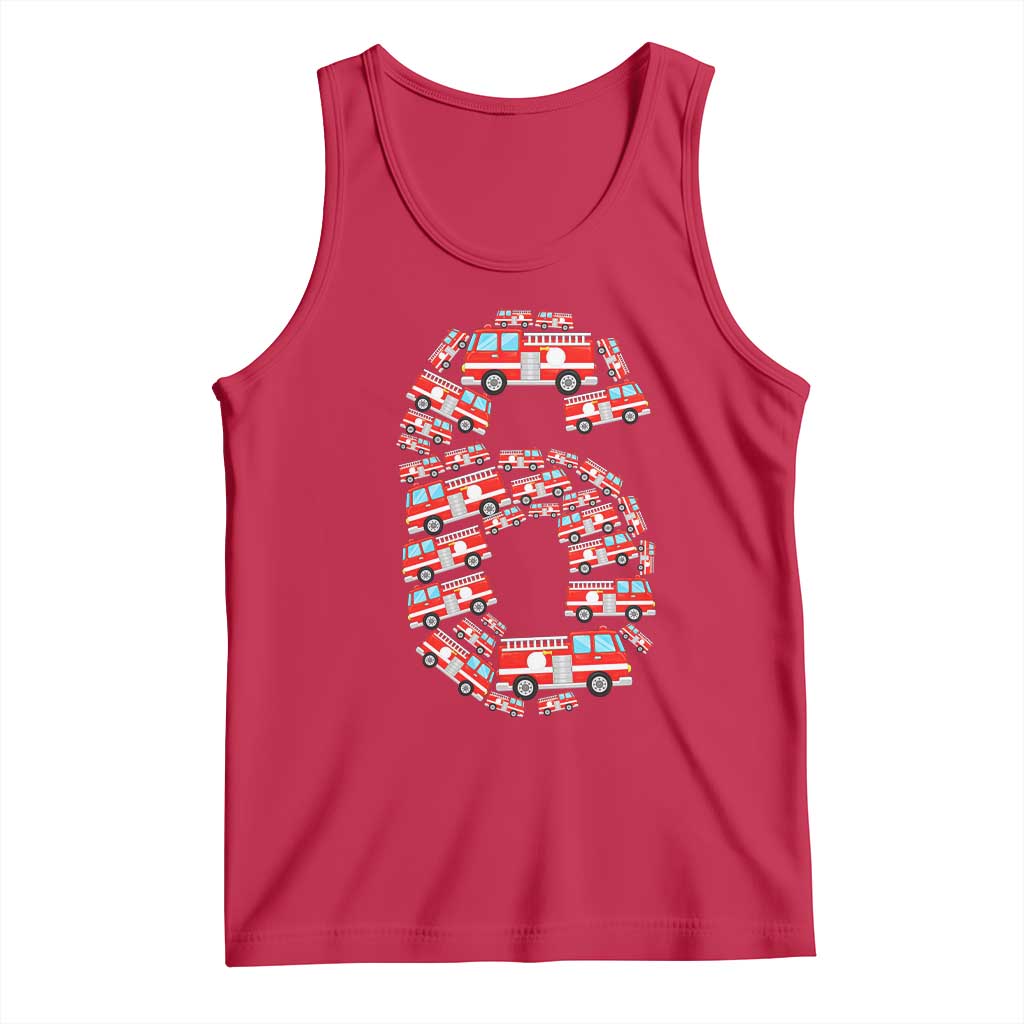 Fire Truck 6th Birthday Tank Top Firefighter Gift For Six Year Old Kid