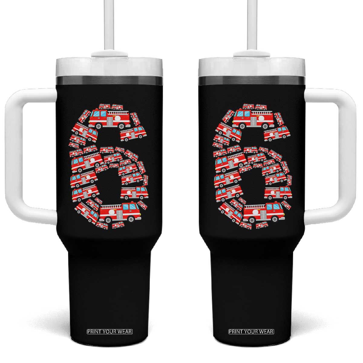 Fire Truck 6th Birthday Tumbler With Handle Firefighter Gift For Six Year Old Kid