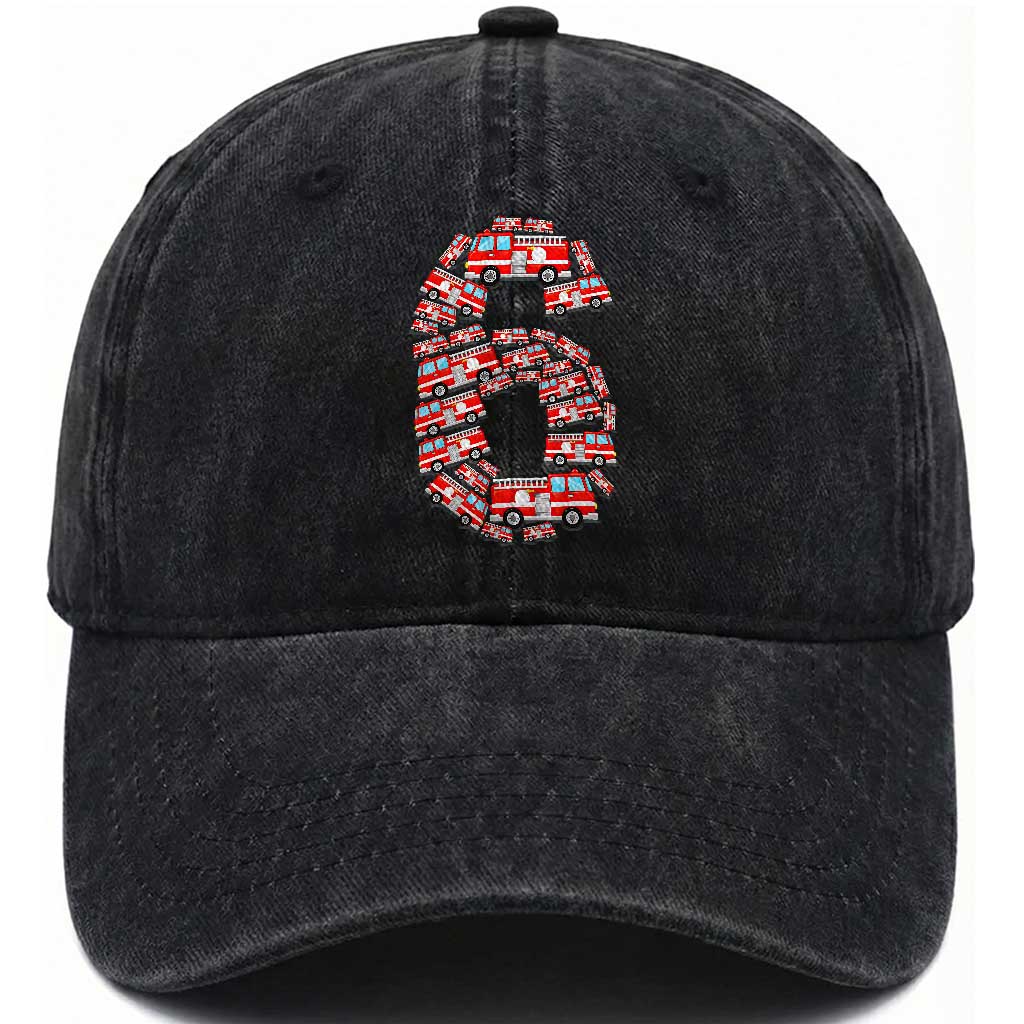 Fire Truck 6th Birthday Washed Cotton Baseball Cap Firefighter Gift For Six Year Old Kid
