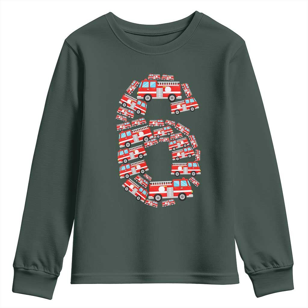 Fire Truck 6th Birthday Youth Sweatshirt Firefighter Gift For Six Year Old Kid