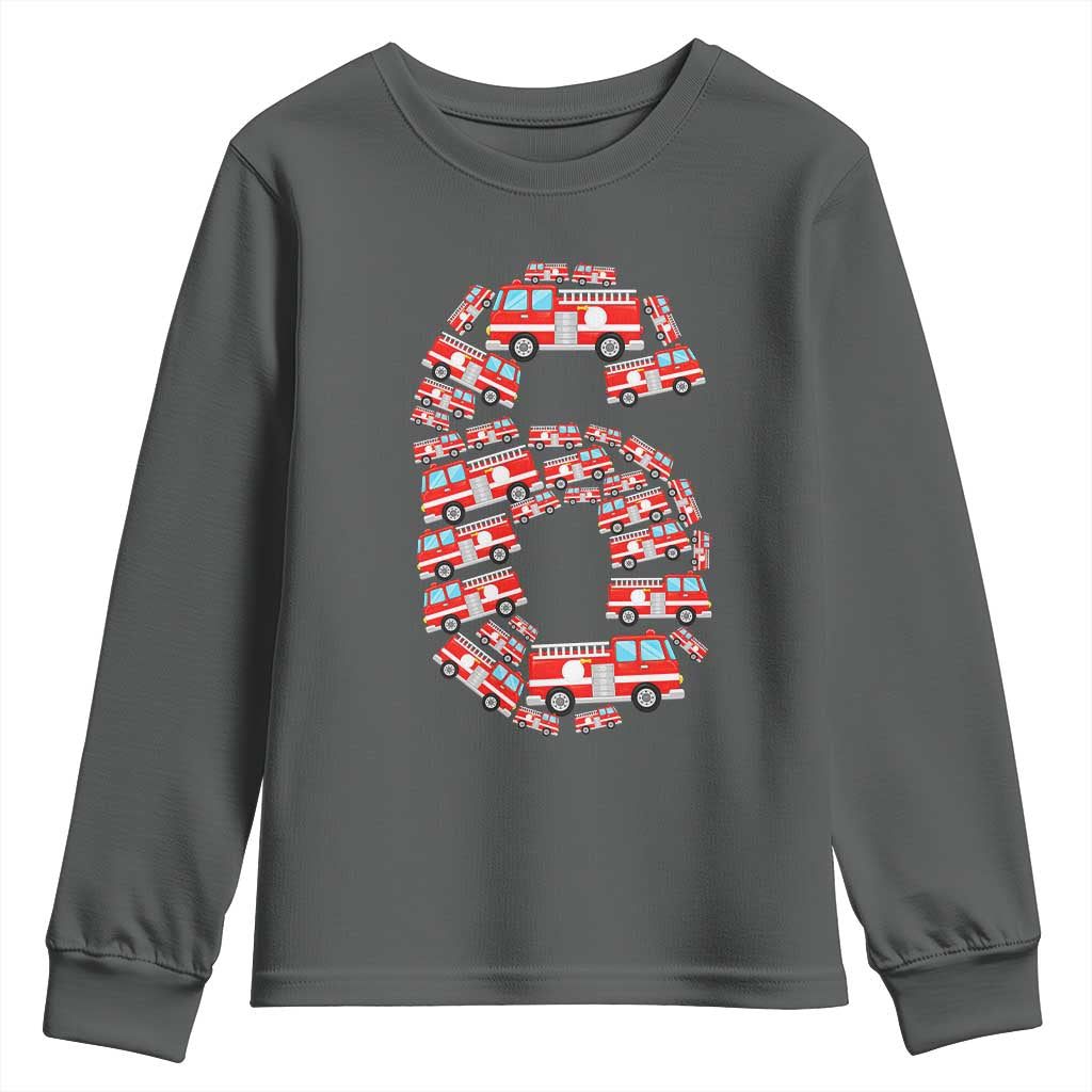 Fire Truck 6th Birthday Youth Sweatshirt Firefighter Gift For Six Year Old Kid