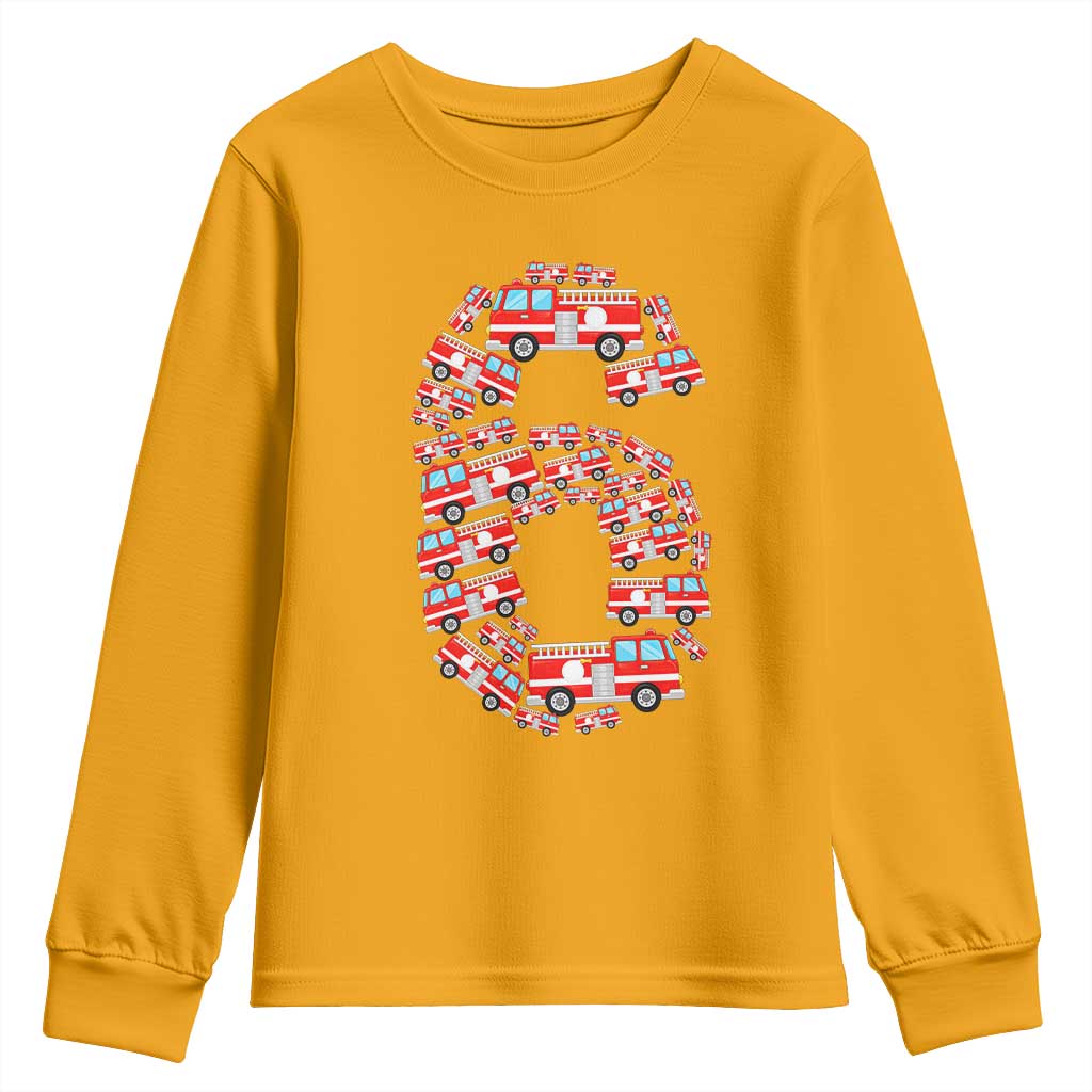 Fire Truck 6th Birthday Youth Sweatshirt Firefighter Gift For Six Year Old Kid