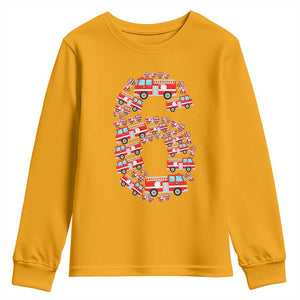 Fire Truck 6th Birthday Youth Sweatshirt Firefighter Gift For Six Year Old Kid