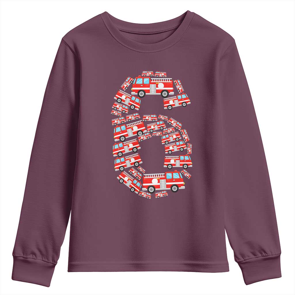 Fire Truck 6th Birthday Youth Sweatshirt Firefighter Gift For Six Year Old Kid