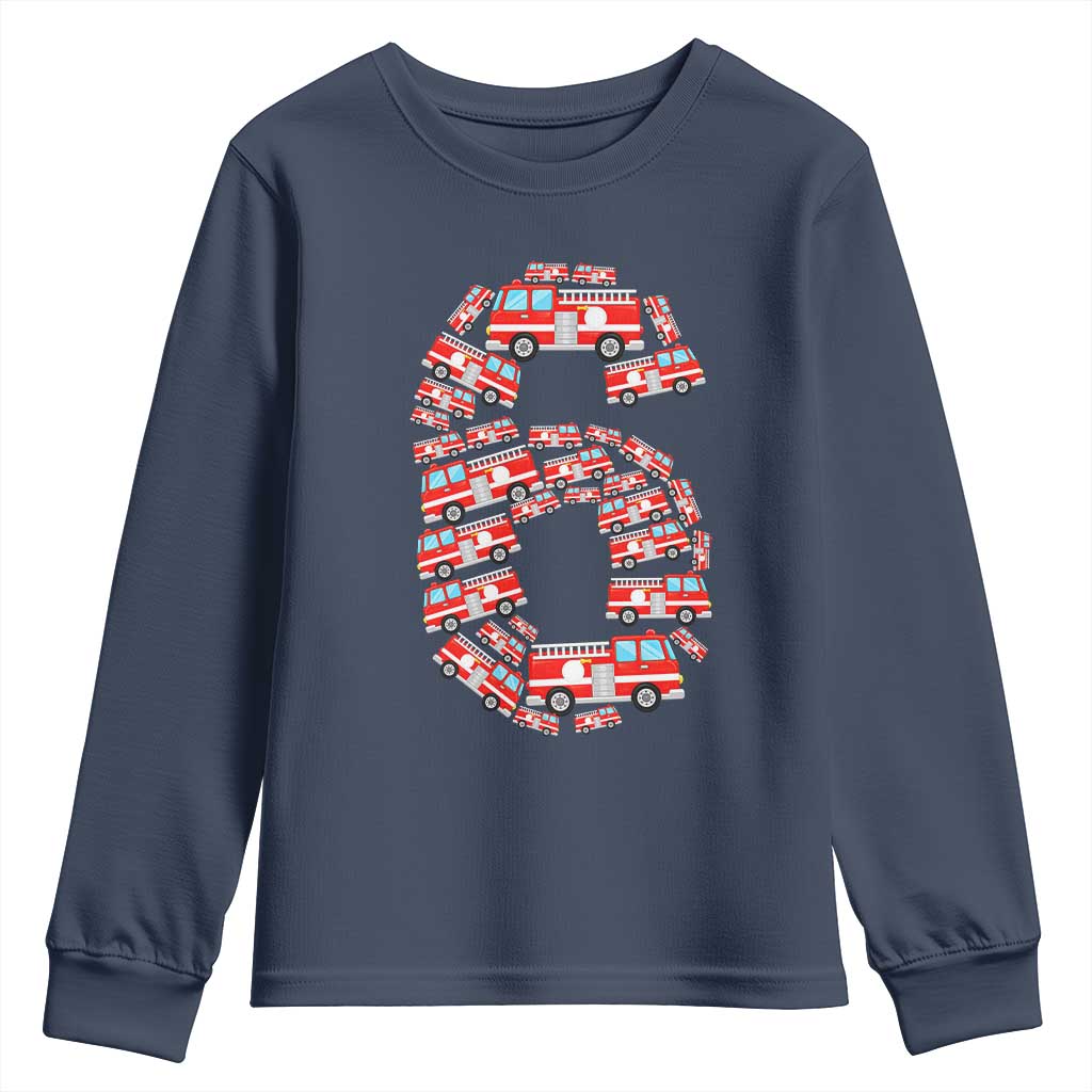 Fire Truck 6th Birthday Youth Sweatshirt Firefighter Gift For Six Year Old Kid