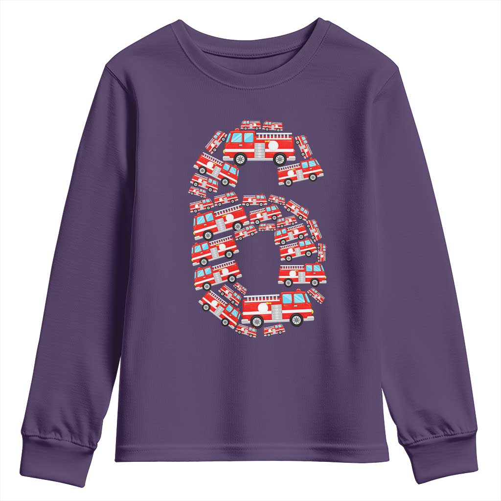Fire Truck 6th Birthday Youth Sweatshirt Firefighter Gift For Six Year Old Kid