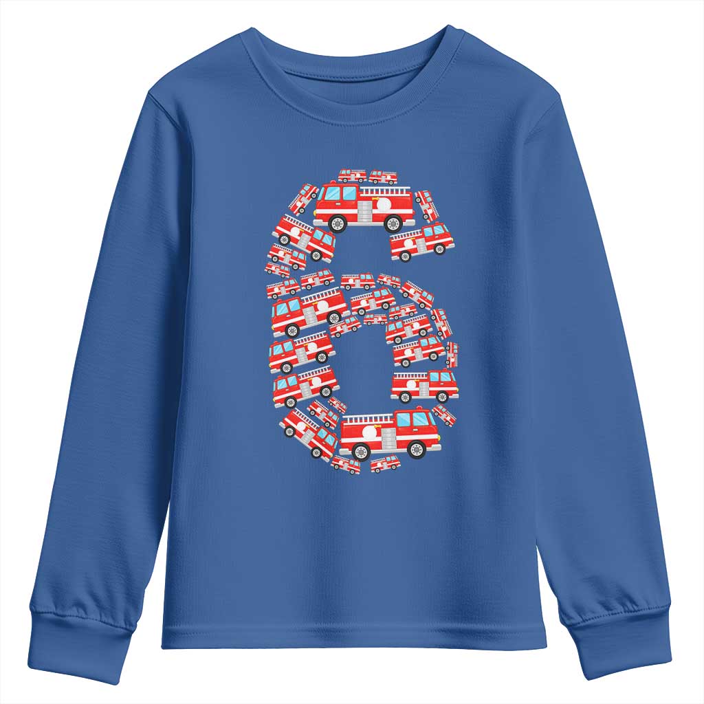 Fire Truck 6th Birthday Youth Sweatshirt Firefighter Gift For Six Year Old Kid