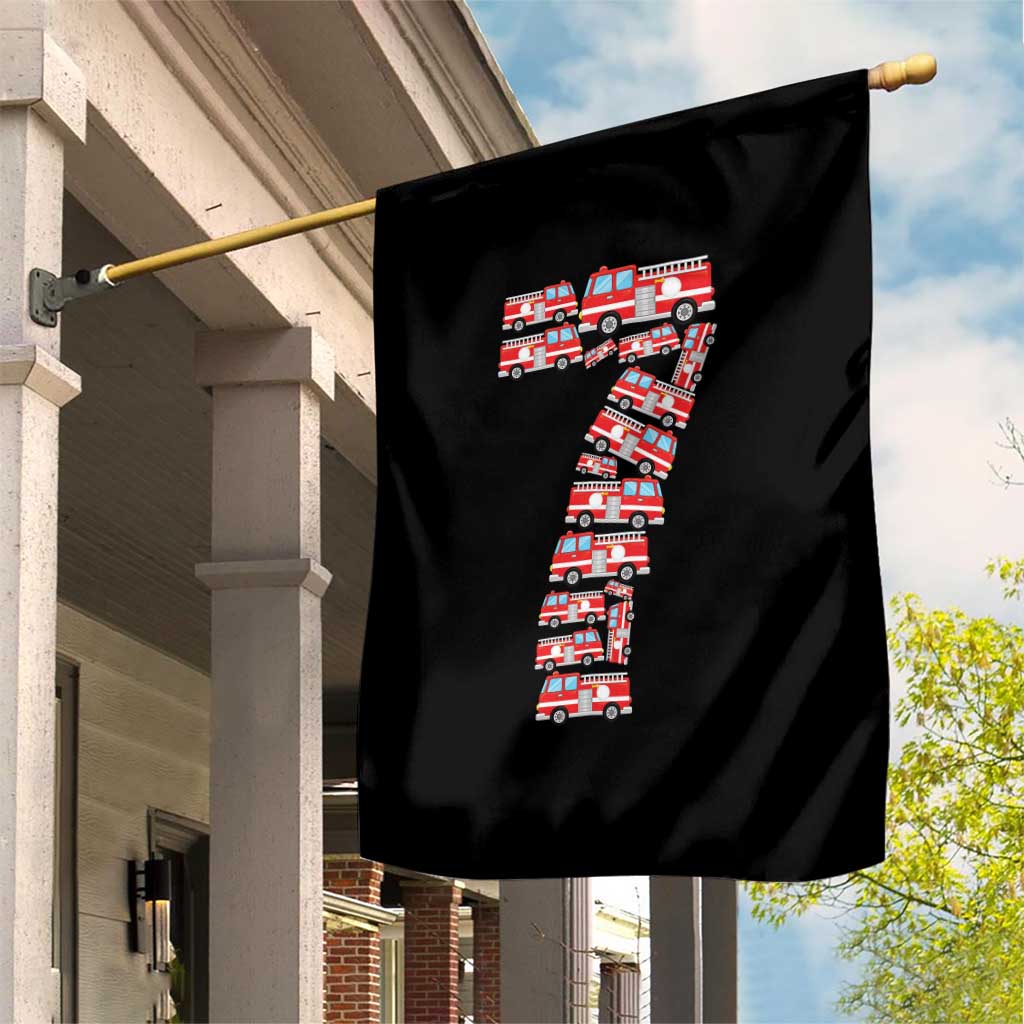 Fire Truck 7th Birthday Garden Flag Firefighter Gift For Seven Year Old Kid