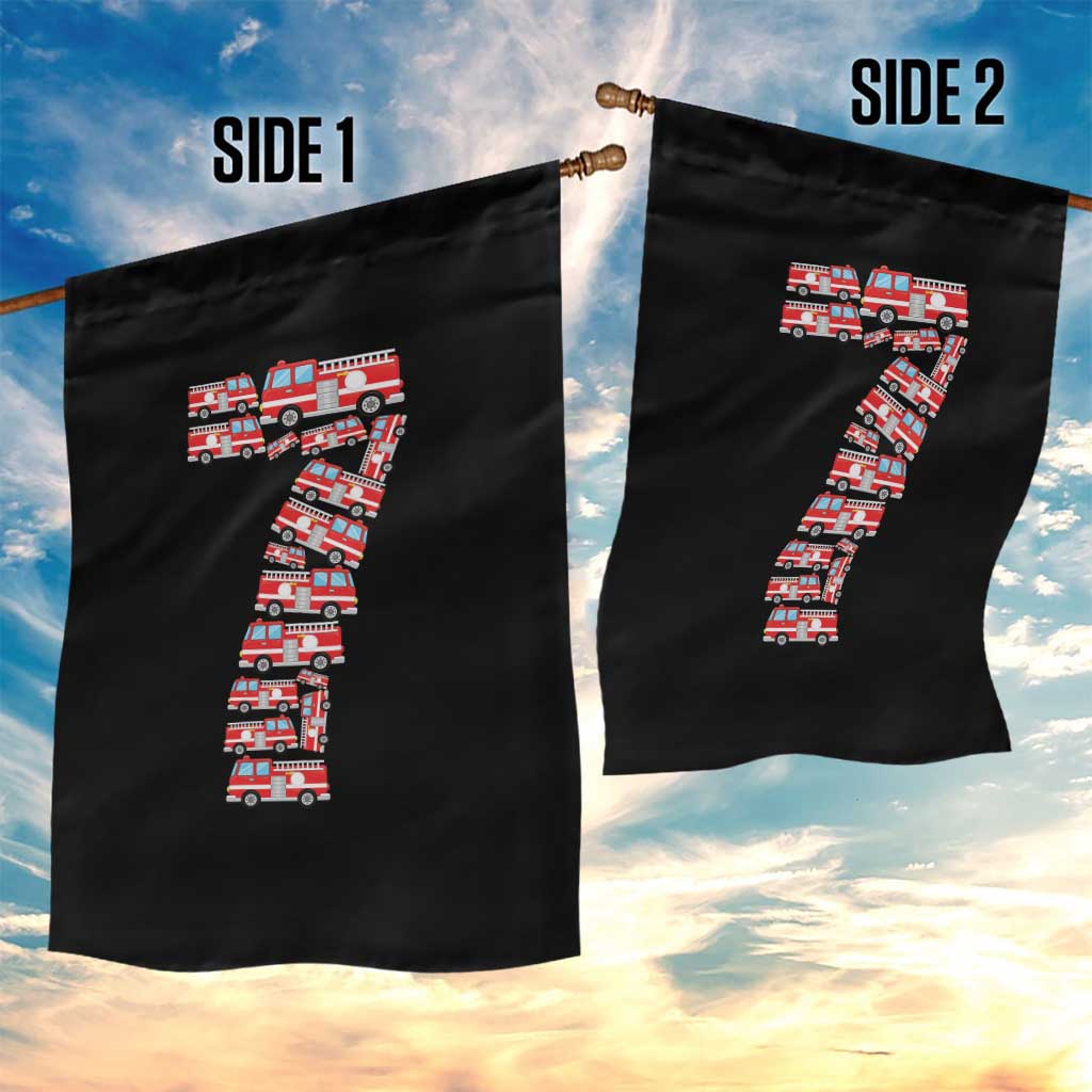 Fire Truck 7th Birthday Garden Flag Firefighter Gift For Seven Year Old Kid