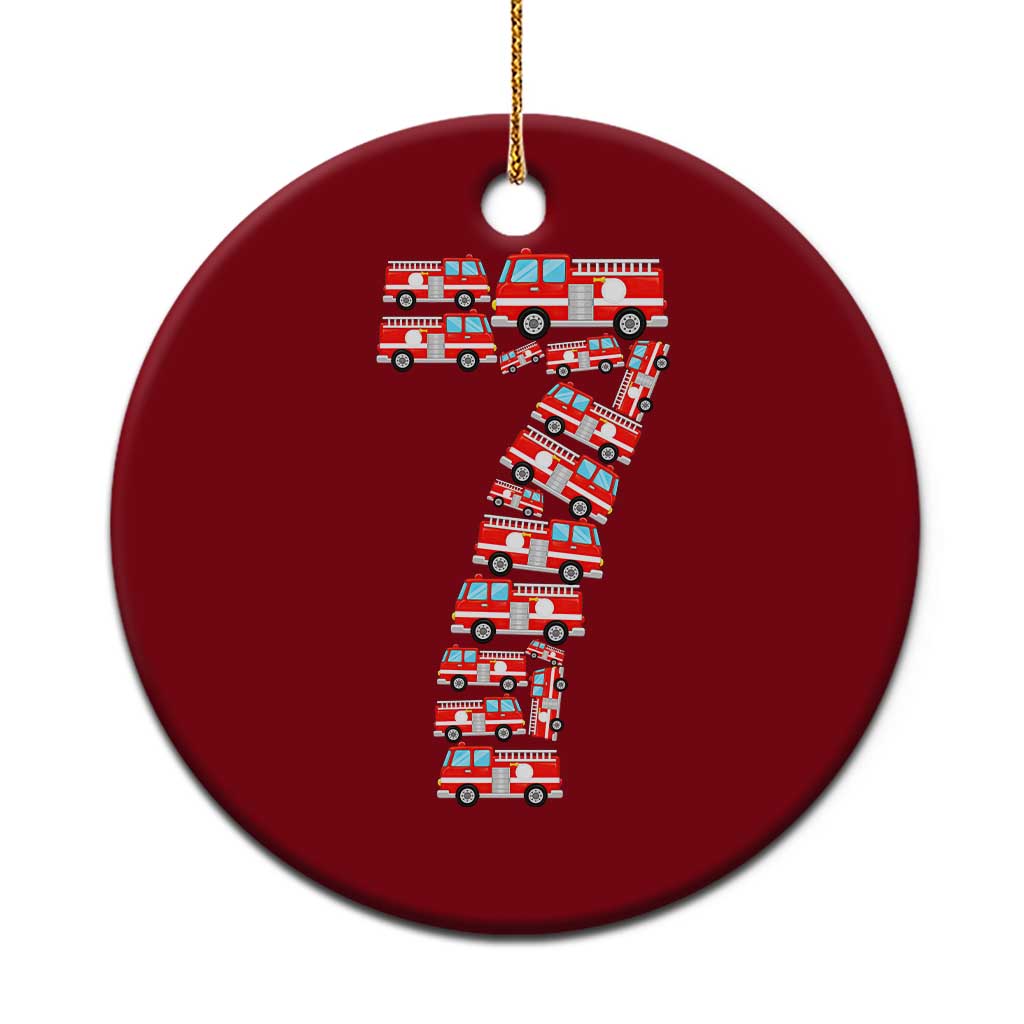 Fire Truck 7th Birthday Ceramic Ornament Firefighter Gift For Seven Year Old Kid