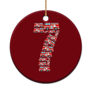 Fire Truck 7th Birthday Ceramic Ornament Firefighter Gift For Seven Year Old Kid