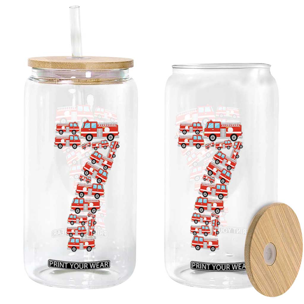 Fire Truck 7th Birthday Glass Can Firefighter Gift For Seven Year Old Kid