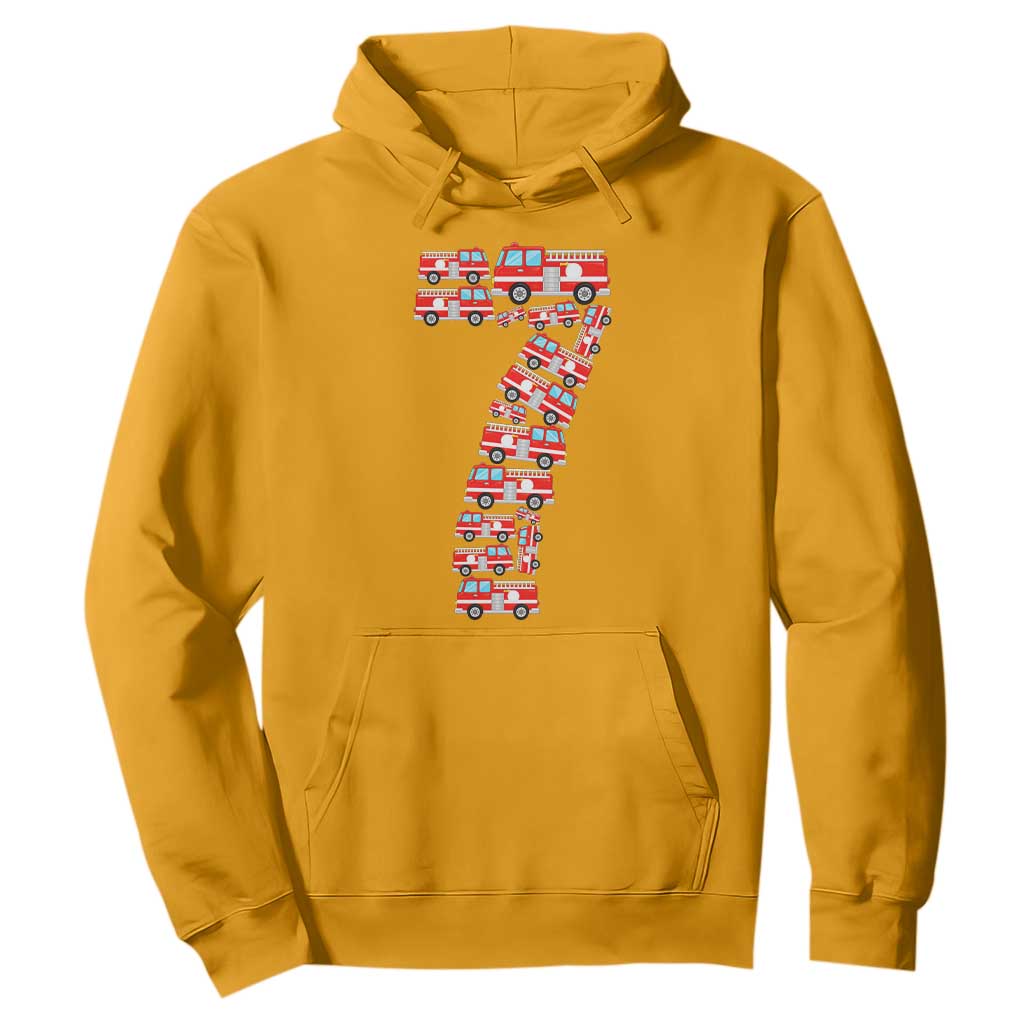 Fire Truck 7th Birthday Hoodie Firefighter Gift For Seven Year Old Kid