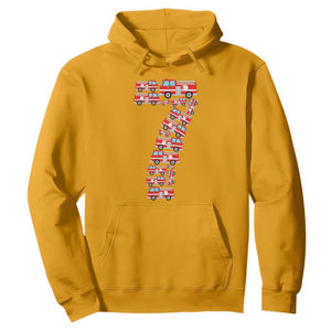 Fire Truck 7th Birthday Hoodie Firefighter Gift For Seven Year Old Kid