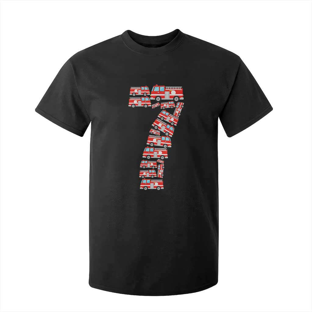 Fire Truck 7th Birthday T Shirt For Kid Firefighter Gift For Seven Year Old Kid