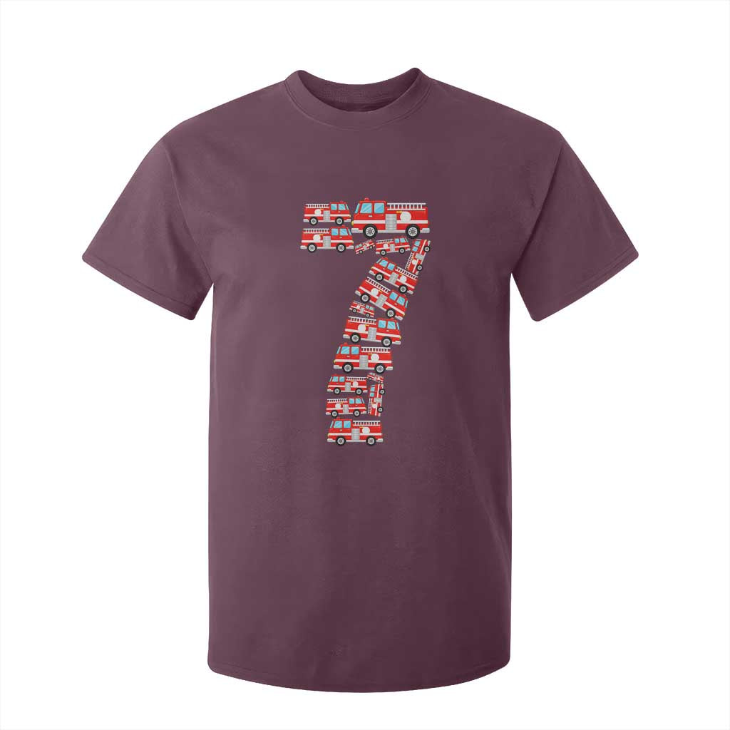 Fire Truck 7th Birthday T Shirt For Kid Firefighter Gift For Seven Year Old Kid