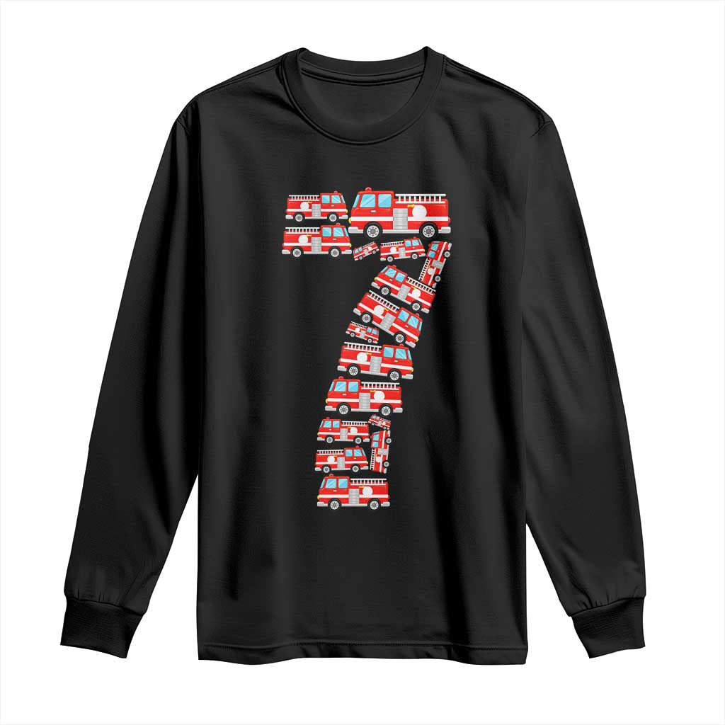 Fire Truck 7th Birthday Long Sleeve Shirt Firefighter Gift For Seven Year Old Kid