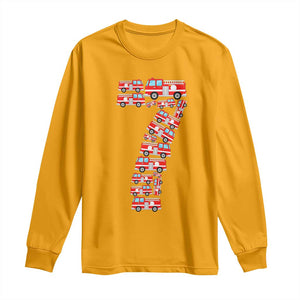 Fire Truck 7th Birthday Long Sleeve Shirt Firefighter Gift For Seven Year Old Kid