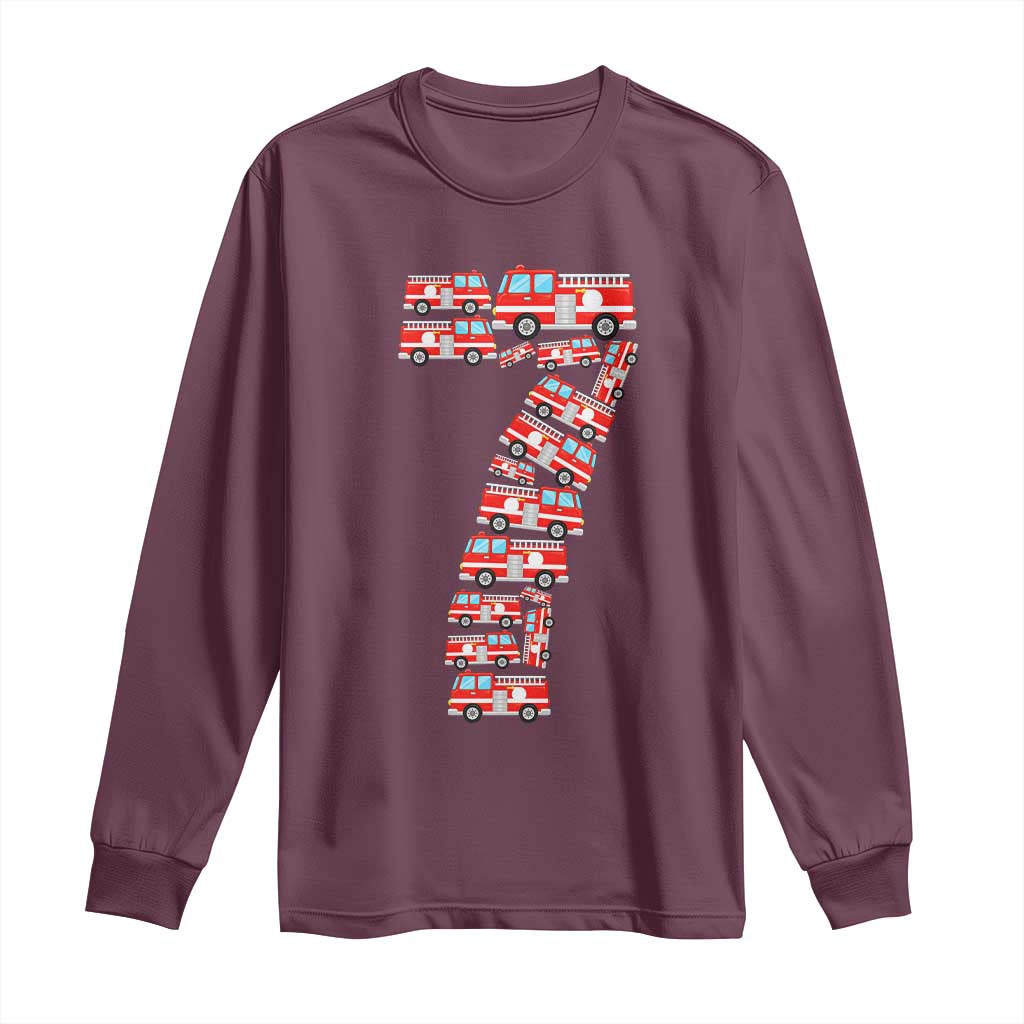 Fire Truck 7th Birthday Long Sleeve Shirt Firefighter Gift For Seven Year Old Kid