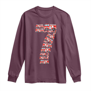 Fire Truck 7th Birthday Long Sleeve Shirt Firefighter Gift For Seven Year Old Kid