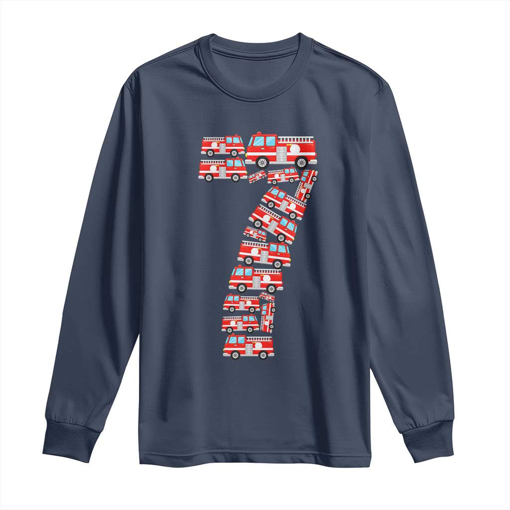 Fire Truck 7th Birthday Long Sleeve Shirt Firefighter Gift For Seven Year Old Kid