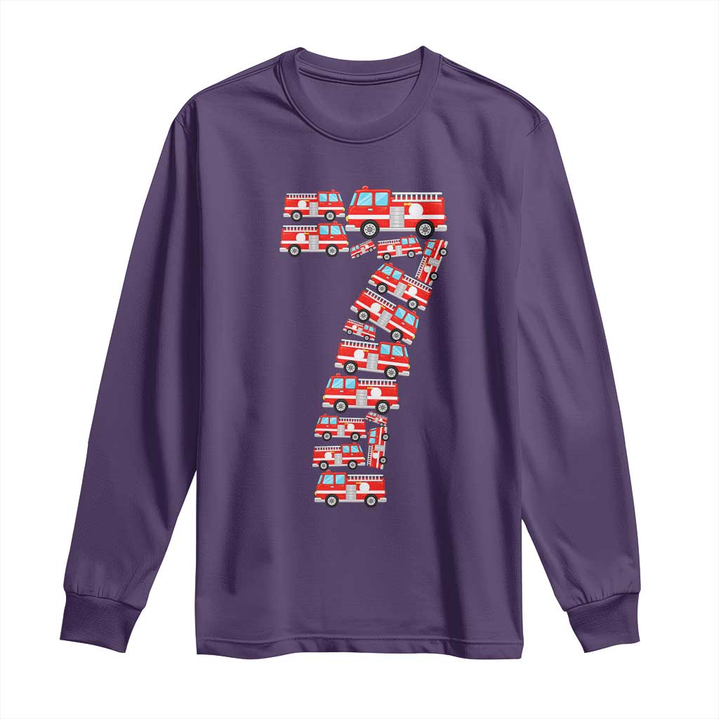 Fire Truck 7th Birthday Long Sleeve Shirt Firefighter Gift For Seven Year Old Kid