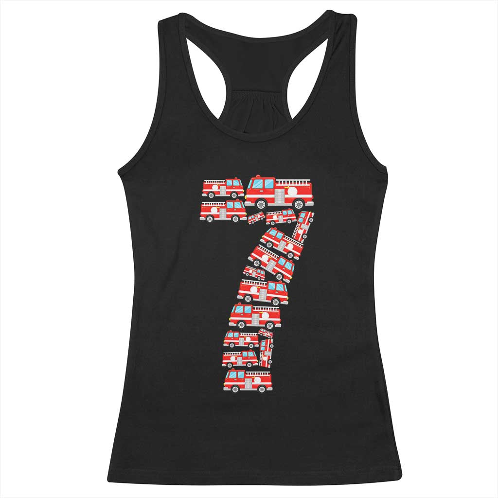 Fire Truck 7th Birthday Racerback Tank Top Firefighter Gift For Seven Year Old Kid