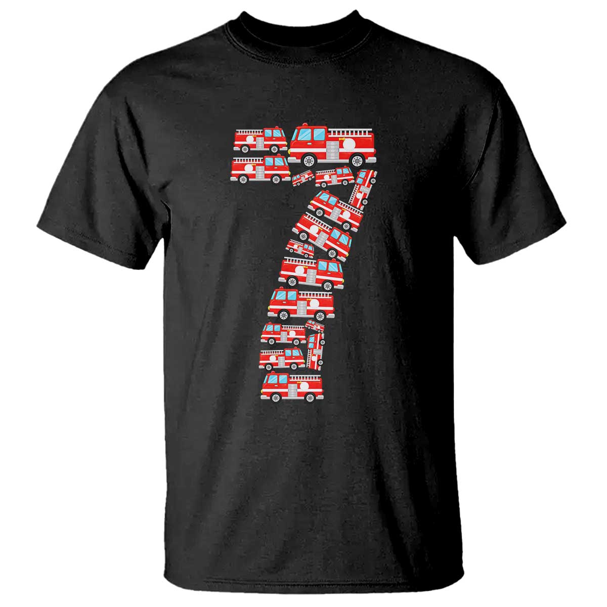 Fire Truck 7th Birthday T Shirt Firefighter Gift For Seven Year Old Kid