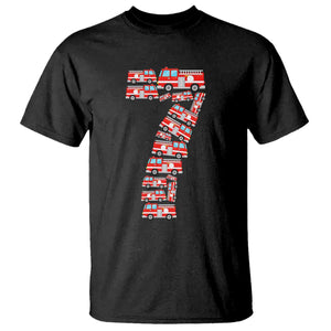 Fire Truck 7th Birthday T Shirt Firefighter Gift For Seven Year Old Kid