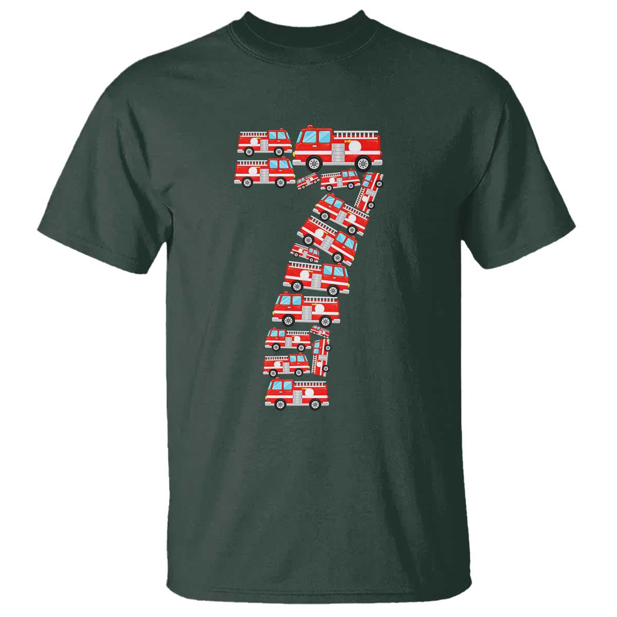 Fire Truck 7th Birthday T Shirt Firefighter Gift For Seven Year Old Kid