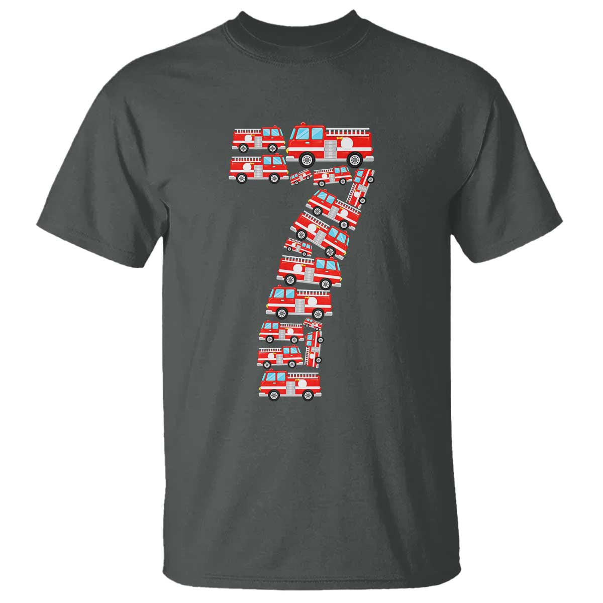 Fire Truck 7th Birthday T Shirt Firefighter Gift For Seven Year Old Kid